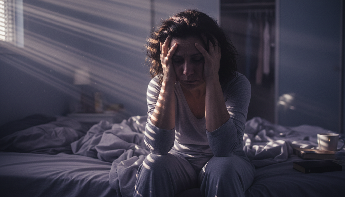 Mulher cansada por não conseguir dormir